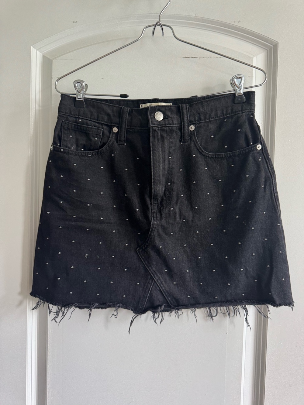 Madewell | Black Studded Frayed Hem Denim Mini Skirt Size 27